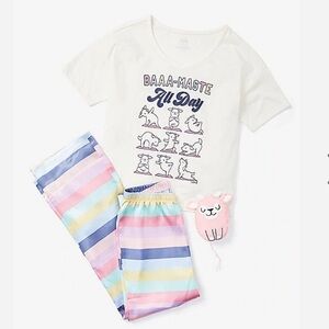 NWT justice girl baa-maste pajama 3 piece set & sizes “stuffie” pants shirt